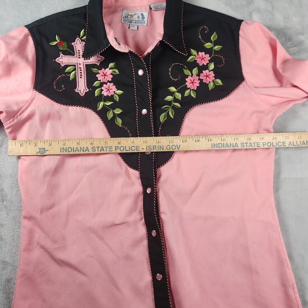 Panhandle Slim Western Shirt Womens L Pink Floral Rose Pearl Snap Cowgirl - Picture 7 of 10